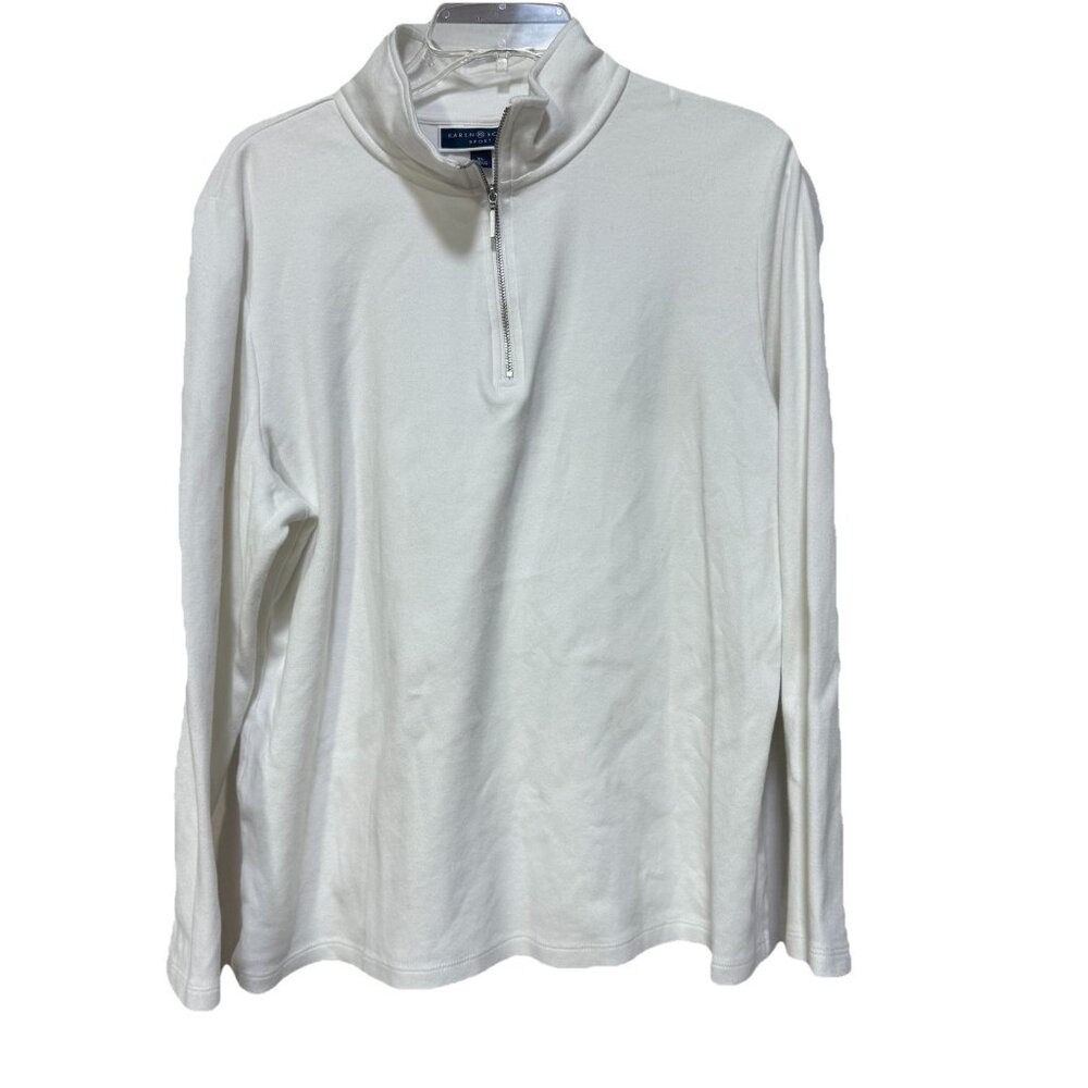 Karen Scott Sport Quarter Zip Pullover Womens XL Long Sleeve White Cotton